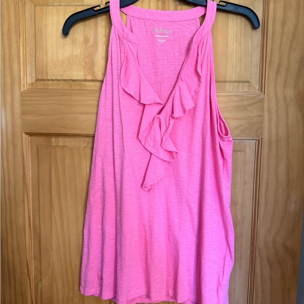 EUC Lilly Pulitzer Pink Ruffled Sleeveless Top